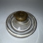 Antique Georgian Inkwell - Round Blown Glass With Brass Collar   Lid  ref Cab 