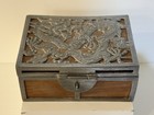 Vintage Chinese Dragon Wood   Pewter Trinket Box Jewelry Box Made In China