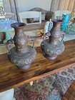 Large Bronze Japan Antique Champleve Double Elephant Handle Urn Vase Set Lot