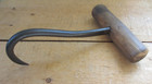 Antique Vintage Hay Bale Metal Hook Ice Log Meat Wood Primitive Tool Farm Barn