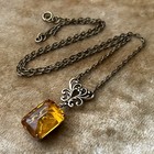 Vintage Necklace Art Nouveau Pendant Intaglio Butterfly Czech Glass Rhinestone