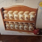 Vintage International Heartland Spice Jars And Oak Rack 12 Jars With Lids