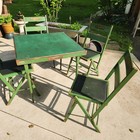 Vtg Gold Metal Folding Furniture Co Green Wood Table   4 Chairs Camp Card