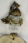 Antique French Bronze Ram Head Crystal Glass Lantern Lamp Chandelier 1900s