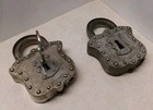 Vtg 1958 Hubley Padlock Cap Gun Lot Of 2 Die-cast Metal Locks W  1 Key Fits Both