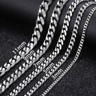 16-36  Stainless Steel Silver Chain Cuban Curb Womens Mens Necklace 3 5 7 9 11mm