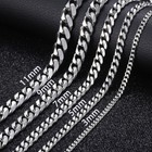 Stainless Steel Silver Chain Cuban Curb Womens Mens Necklace 16-36  3 5 7 9 11mm