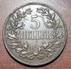 German E  Africa Tanzania 1909 J 5 Heller Km 11 Vf  Scarce Crown Sz Copper Coin