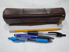 Vintage Leather Pencil Case Pouch  Full Grain Leather Zippered Pen Pouch Stat   