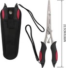 Stainless Long Nose Hook Fishing Pliers Remover Sheath Lanyard Line Cutter