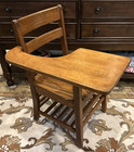 Vintage Antique Mission Oak Student Wooden School Chair   Attached Desk
