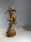 Chinese Vintage Boxwood Carved Flower Bird Uniquely Beautiful Statue Home Decor
