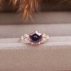 Color Changing Alexandrite Hexagon Ring Rose Gold Plated Solid Silver Jewelry