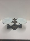 Vintage Buffalo Scale Co  Cast Iron Balance Scale W  Milk Glass Trays  Era 1920s