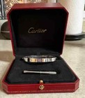 Catier 18k White Gold Plated Love Bracelet 4 Diamonds   Set With Original Box