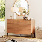 47  Wide 6 Drawer Dresser For Bedroom Reeded Modern Storage Cabinet Mocca 