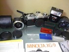 Vintage Minolta Xg9 Camera Lot With Lots Of Accessories  2 Lenses  Flash   More
