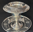 Sterling Ornate Reticulated Vase Set With Under Plate
