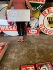 Antique Vintage Old Style Sign Mobilgas Just Ahead Made Usa