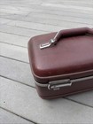 Vintage American Tourister Train Case Burgundy Hard Shell  w Tray Mirror 2 Keys