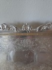 Vintage Silverplate Footed Butler Cocktail Tray Handles Ornate Scalloped Edge 