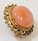 Vintage High End Coral Glass Clear Rhinestone Small Button