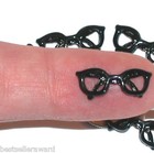 2pc Miniature Dollhouse Flat Tiny Little Backs Black Metal Eye Glasses 7x17mm