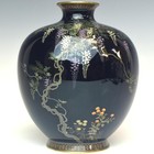 Japanese Cloisonne Vase Wisteria And Gold-lined Bird Meiji Era Antique