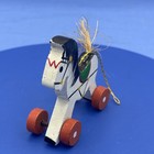 Vintage Wooden Horse Ornament Pull Toy Style Folk Art Straw Tail 2 5   