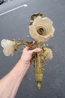 Antique French Ceiling Lamp With 3 Glass Rose Shades   18  Ht X 16  Wide  fj14 