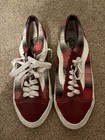 Vintage 80   s Vans Made In Usa Low Plaid Canvas Suede Red Rare Size Women   s 5 1 2