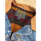 Vintage Woolrich Mens Xl Blue Denim Blanket Lined Leather Collar Jean Chore Coat