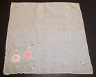 Vintage Embroidered Flowers Ladies Handkerchief Hanky Hand Rolled Hem