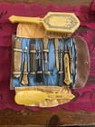 Antique Vintage French Ivory Celluloid Bakelite Lucite Grooming Vanity Set Case