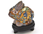 Vintage Gold Cloisonne Rabbit On Wood Stand  Hand Made Vintage 
