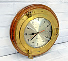 Vintage Nautical Ship s Time Brass Porthole Quartz Wall Clock Wood Frame