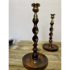 Antique English Barley Twist Candlesticks Candle Holders Oak Pair 12    Tall