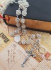 White Clear Zircon Crystal Beads Rosary Catholic Necklace Miraculous Medal Cross