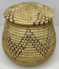 Antique African Tribal Zulu Basket Ukhamba Lidded Ilala Palm Woven Natural Dyes