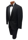 Perry Ellis Black Tuxedo With Flat Front Pants Shirt Studs   Bow Tie 38s 32w