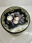 Vintage Black Crackle   Gold Floral Empty Tin Storage Kitchen Display Cottage