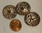 Antique Brass Button Set 3 Pierced Openwork Nouveau Floral 23mm Loop Shank 7 8 