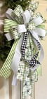10   Farmhouse Bees   Lime Daisy Check Bow Wired For Wreath Lantern   222-b