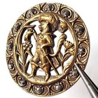 Antique Cat Picture Button   Puss In Boots   Pierced Brass With Cut Steel Border