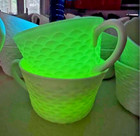 Vintage 1930s Uranium Milk Glass Vitrock Fish Scale Pattern Cups Anchor Hocking 