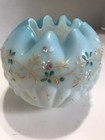 Harrach Shell And Seaweed Rose Bowl Hand Painted Vintage Antique Bohemian Glass 