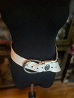 Vtg 70s 80s White Wide Hip Belt Silver Buckle Genuine Leather Size S m 36 Boho