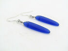 Long Frosted Cobalt Blue Sea Glass  Silver French Hook Earrings