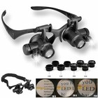 Double Eye 8 Lens Loupe Glasses Jewelry Watch Repair Magnifier With Led Light