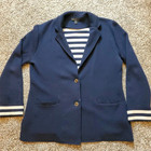 J  Crew Womens Medium Navy Wool Blend Striped Sweater Blazer Front Knit Jacket